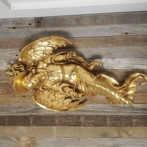 Vintage distressed gold plaster angel